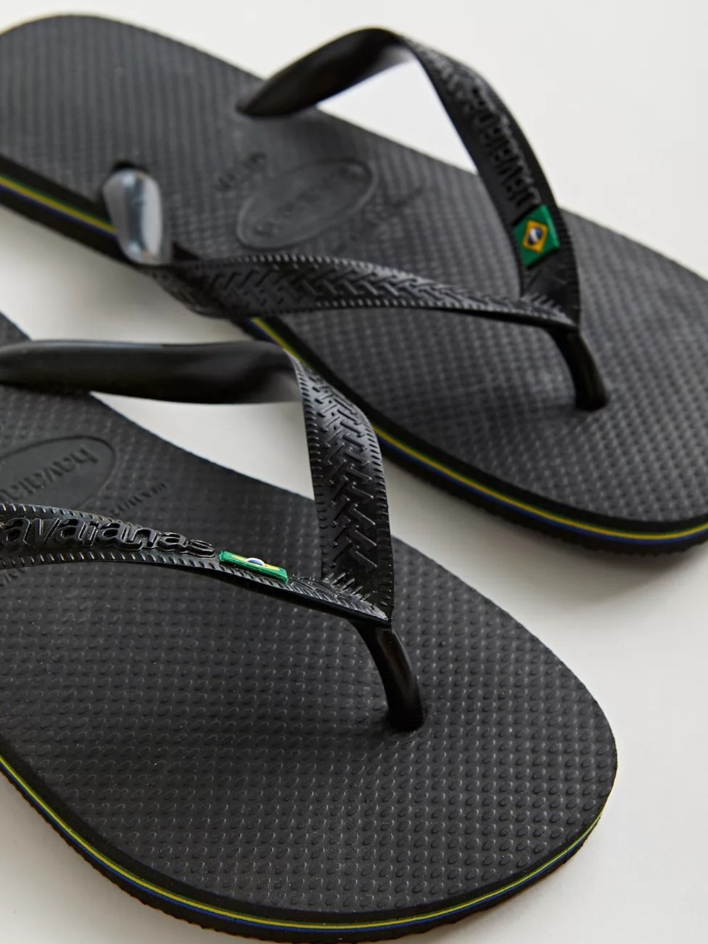 Havaianas Slim Flip Flops in Black with Brazilian Flag Detail